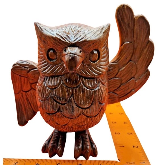 Other - Handmade Wooden Owl Figurine Rustic Hand Carved Brown Bird Decor #Art